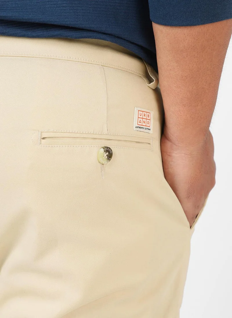 Urbano Fashion  Urbano Plus Men's Cream Cotton Regular Fit Casual Chinos Trousers Stretch for Men | Best Price UAE